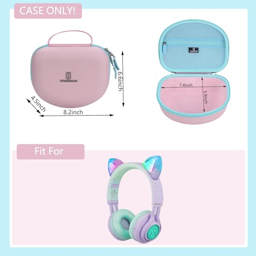 Image of Tourmate Hard Travel Case for Riwbox CT-7 / CT-7S Cat Ear LED Light Kids Wireless Headphones, Protective Carrying Storage Bag （Box for Sale）(Pink&Cyan)
