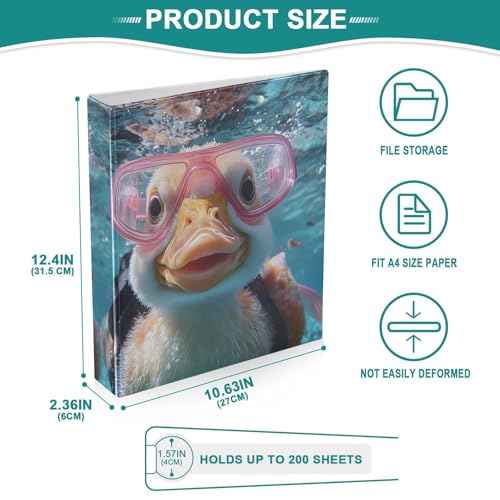 Image of 3 Ring Binder Funny Duck Blue Ocean 1.5 inch Binders Three Ring Binders with Clipboard Fit 8.5'' x 11'' Paper 3 Interior PVC Clear Pockets for Office Supplies