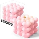 MTLEE Bubble Candle Heart Shape Candles, Cube Soy Wax Candles, Love Candle Cute Candles Aesthetic for Her Home Decor Gifting Present Wedding Anniversary Day (Pink)