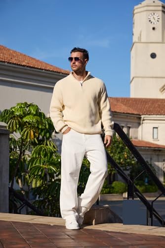 Men's Big Tall Quarter Zip Sweater Mock Neck Pullover Sweaters Fall Winter Casual Knit Pullovers3