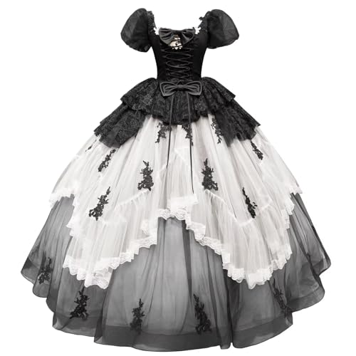 Mauuwy Victorian Black Ivory Quinceanera Dresses with Tiered Tulle Gothic