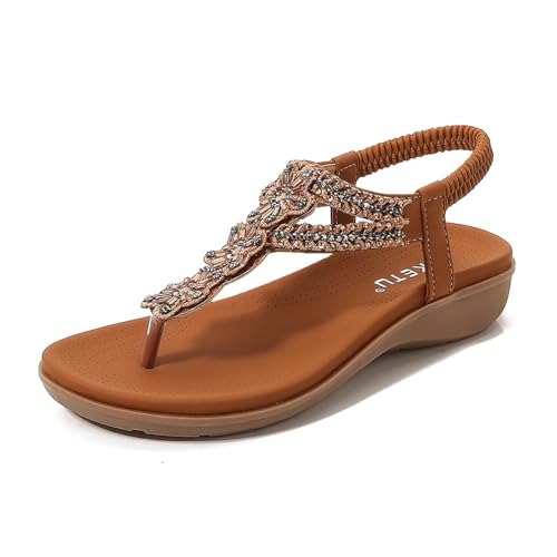 High heeled sandals Summer Retro Rhinestone Beaded Soft and Comfortable Holiday Beach Wedge Heel Sandals for Women