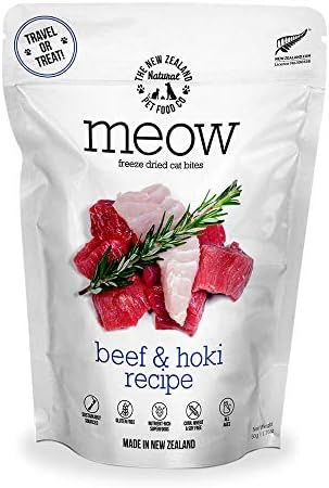Meow Beef & Hoki Freeze Dried Raw Cat Food, Mixer, or Topper, or Treat - High Protein, Natural, Limited Ingredient Recipe 9.9 oz