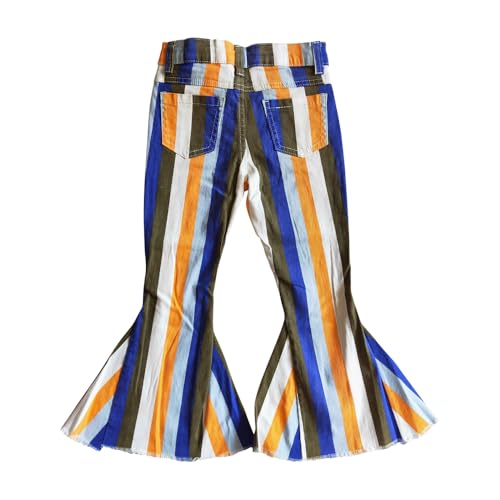 Todder Western Yellow Blue Stripe Jeans Girl Jeans Ruffle Bell Bottom2