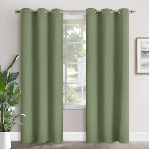 Image of YoungsTex Olive Green Blackout Curtains for Living Room 84 Inches Long - Thermal Insulated with Grommet Room Darkening Window Drapes for Bedroom Office Dining, 2 Panels, 42 x 84 Inch