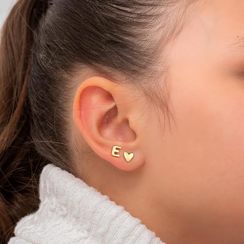 Stud Earrings for Girls Gifts - 2 Pairs S925 Sterling Silver Post Real Gold Plated Heart Initial Stud Earrings for Girls Teen Girl Gifts Hypoallergenic Earring for Women Jewelry4