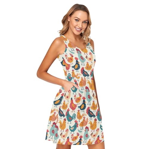 Image of ALAZA Women's Summer Dress Sun Dress Sleeveless with Pockets