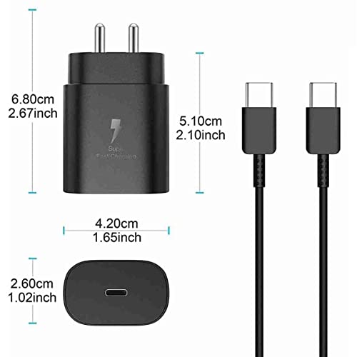 Image of Original 25Watt Charger for Samsung Galaxy S23 Ultra /S23 /S23+ / S22 /S22+ /S22 Ultra /Note 10 /10+ 5G / Note 20 / S Series /Z Fold4 / Z Flip 4 / Z Flip 3 / Z Fold3 / Z Flip /Z Fold2 Adapter+Cable-Black