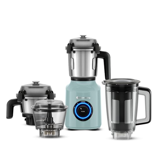 Image of Atomberg Zenova Fresh Juicer Mixer Grinder For Kitchen | Smart BLDC Motor | Grinds Like 1000 Watt | Coarse Mode for Silbatta Texture | 4 Jar With Chopper | Coconut Milk Maker | Hands-Free | Misty Teal