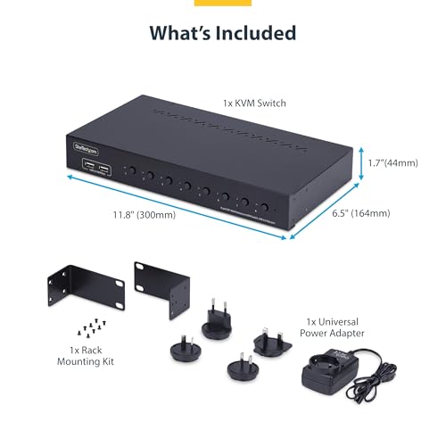 Image of StarTech 8-Port DisplayPort 1.2 KVM Switch, 4K 60Hz, USB Hub, 1U Rack, TAA