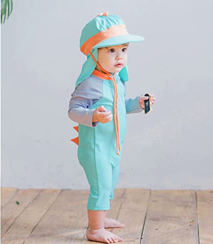 Baby Boys Girls Swimsuit Dinosaur Rash Guard Sun Protection Set Kids One Piece Zipper Bathing Suit Swimwear With Hat（Green,2-3Years） #TOP2