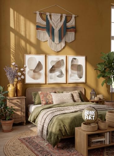 Image of BLINKART Set of 3 WATERCOLOR BLOBS BROWN Natural Brown Frame Painting for Wall Decoration - Modern Art Wall Decor Framed Painting for Living Room Bedroom - Framed Wall Posters /Paintings (8X12 inch)