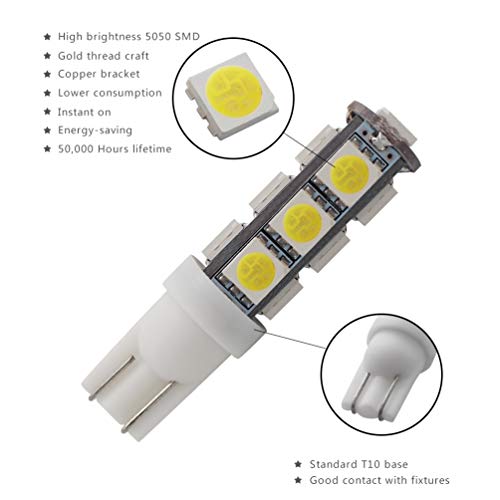 GRV T10 C921 192 194 W5W 13-5050SMD Super Bright Wedge LED Bulbs for DC 12V RV Interior Ceiling Dome Camper Motorhome Boat Lighting Bulb,Cool White Pack of 10