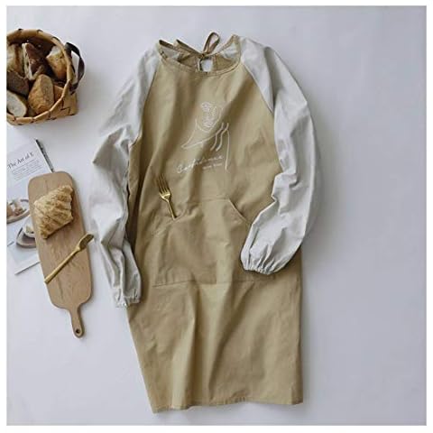 JHLD Apron Cotton, Creative Fashion Bib Apron, Thicken Long Sleeve Kitchen Apron, Oilproof Anti-stain, For Restaurant, Kitchen, Work Clothes-yellow-1 Cover