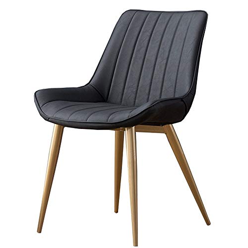 SAFWEL Silla Lateral Sillas de Comedor Sofá de Hierro Forjado Cojín de PU Silla de Oficina de diseño Asiento Trasero Alto Pierna de Metal Peso del rodamiento 150kg 53x40x81cm (Color : Black)
