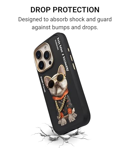 Image of Glasses Cute Series Case Cover for iPhone 15 Pro Max - Little Rich Tycoon | Fashion Back Cover with 3D Embroidery, Textured Animal Art, Shockproof Design, Stylish Metal Frame | Black Edition