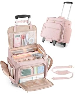 Marscamd Rolling Teacher Bag with 15.6" Laptop Compartment, Wheeled Work Briefcase Tote with Detachable Trolley for Women, Pink