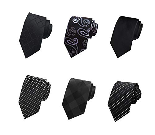 MENDENG Wedding Tie Lot 6 PCS All Black Plaid Stripe Polka Dot Necktie Ties Men
