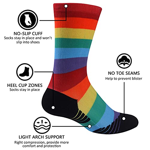 Huso Funny Novelty Sports Gift Socks Unisex, Fashion Colorful Print Hiking Trekking Compression Quick Wicking Mountain Biking Socks 4 Pairs (Argyle, Rainbow, Stripe, L/Xl) #TOP2