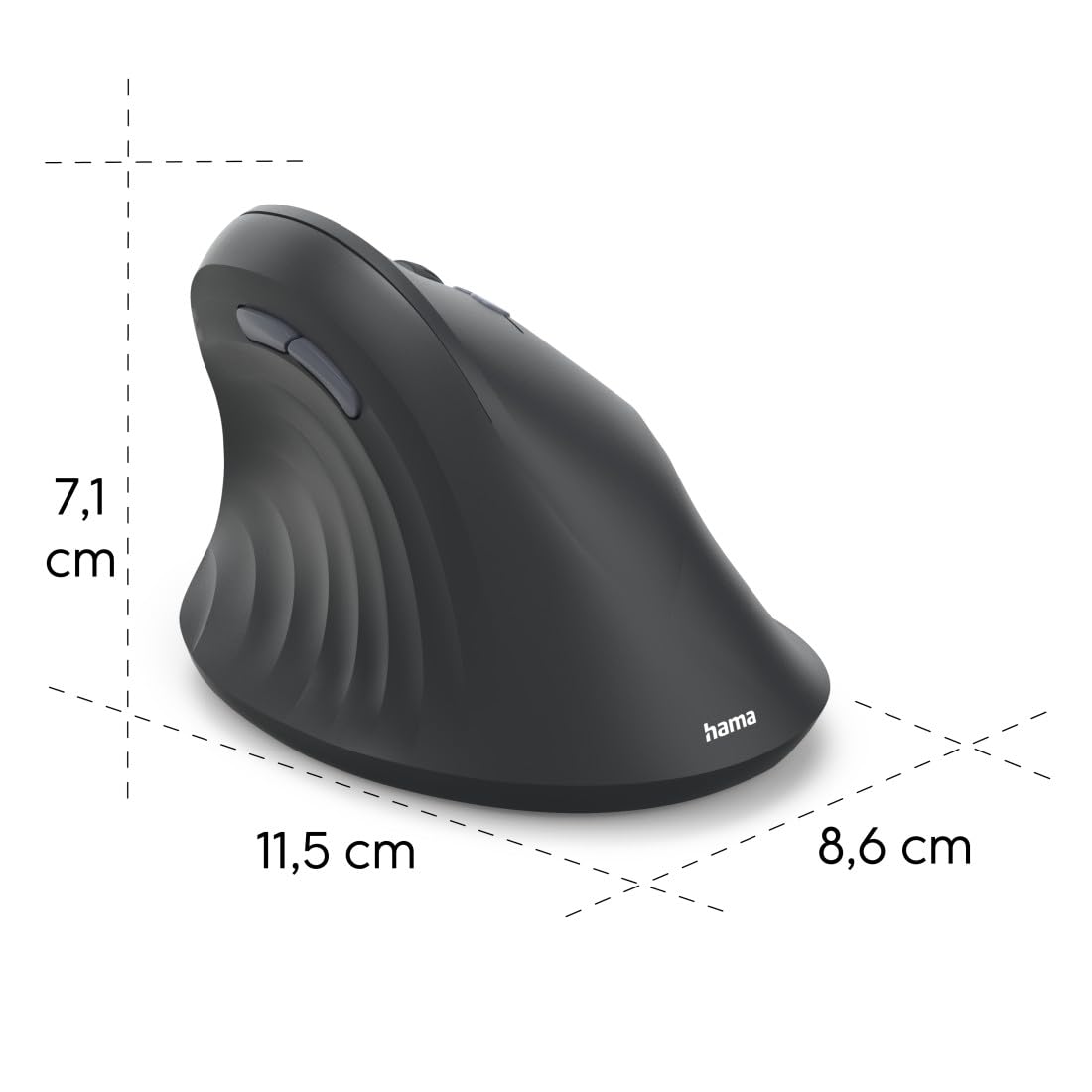 Hama Souris Ergonomique Verticale sans Fil 2.4GHz EWM-500R, pour Droitiers, 7 Boutons, DPI Réglable (1000/1200/1600), Optique, Recepteur Nano USB, Touches Navigation et Assist IA, Noir