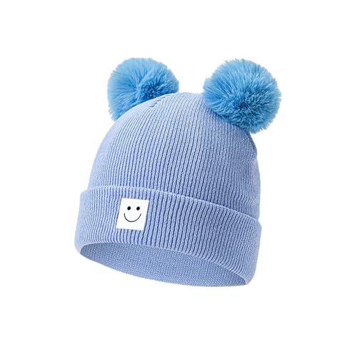 Baby Beanie Hat Toddler Infant Winter Knitted Hat Kids Soft Warm Pom Pom Beanie Cap for Boys Girls (US, Age, 0 Months, 6 Months, Blue)