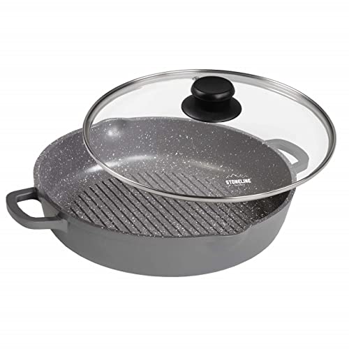 STONELINE® Sartén para barbacoa de 28 cm redonda con tapa de cristal, 2 boquillas Cover