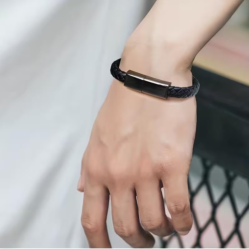 1Pc Wearable USB Charging Bracelet Cable Fashion Double Braided Wrist Data Charger Cord for iPhone Type-c Micro Mobile Phone Best Gift for Christmas New Year