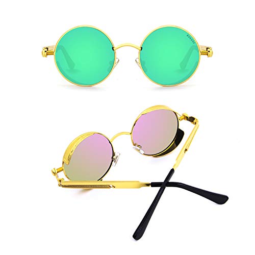 Image of RONSOU Steampunk Style Round Vintage Polarized Sunglasses Retro Eyewear UV400 Protection Matel Frame