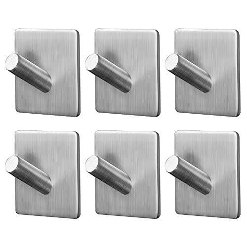 Klebehaken, Wandhaken, Handtuchhaken, strapazierfähige Haken zum Aufhängen, ideal für Badezimmer, Dusche, Küche, Zuhause, Tür, Schrank, Schrank, Edelstahl, 6 Packungen Cover