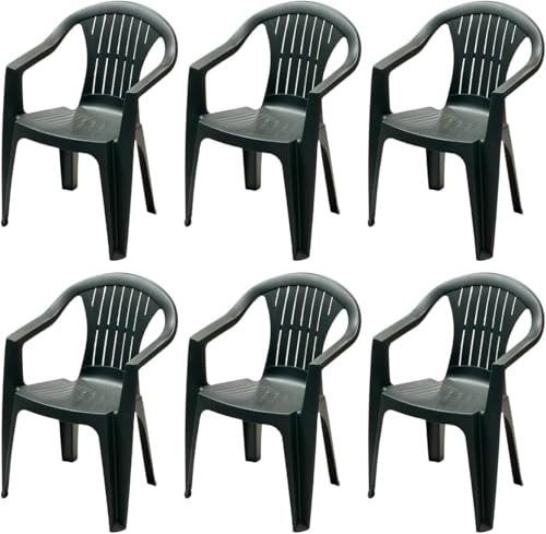 Tomaino - Chaise De Jardin en Plastique Monobloc - Lot de 6 Chaises pour Extérieur en Résine Empilables, Accoudoirs (6, Vert) …