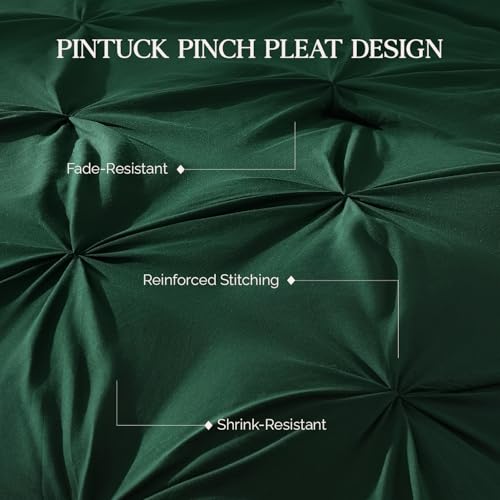 Image of Andency Dark Emerald Green Comforter Set Full, 3 Pieces Pinch Pleat Chic Bed Comforters & Sets, All Season Soft Lightweight Microfiber Boho Bedding Comforter Set(79x90In Comforter)