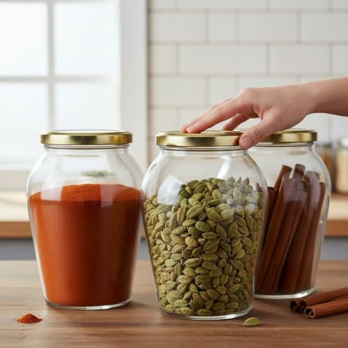 Image of ginoya brothers 1 Liter Matka Shape Glass Jar and Glass Container for Kitchen with Air Tight Lid-Pack Of 2