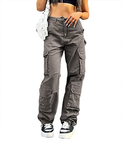 shownicer Damen Cargohose Baggy Low Waist Cargo Jeans Gerade Breites Bein...
