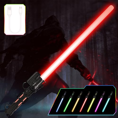 OSDUE Sable de luz para crianças, cabo de luz retrátil que muda de cor LED, espada laser de 7 cores com som, adequado para adolescentes, adequado para Cosplay, Star Wars, Galaxy War Warriors
