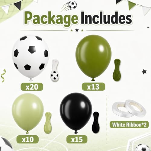 Image of Soccer Balloons, 60 Pcs 12 Inch Green Black White Balloons with Soccer Print for Boys Birthday Sports Party Soccer Theme Decorations