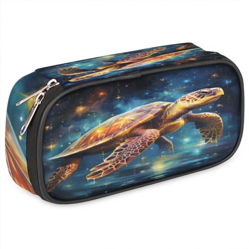Federmäppchen für Mädchen und Jungen, Schildkröte, Federmäppchen, Kinder, Teenager, Federmäppchen, Reißverschluss, PU-Leder, Bleistift-Organizer, Schule, Stiftebox, Marker-Etui, Organizer, Schwarz