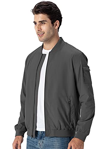 Ysento Men's Windproof Windbreaker Lightweight Casual Softshell Flight Bomber Running Jackets Dark Grey M #TOP3