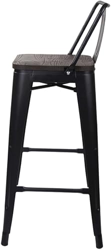 Miniatura 4 de GIA Taburete de metal con respaldo medio de 30 pulgadas de altura de barra con asiento de madera oscura, color negro, juego de 2 Negro -,Blanco