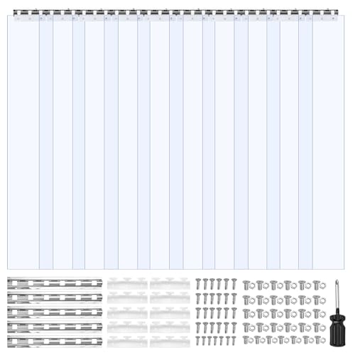 VEVOR Cortina de Tiras 152,4 x 244 cm Cortina de Puerta de PVC Transparente 10 Tiras de Plástico Espesor de 2 mm para Puerta de Cámara Frigorífica, Almacén, Refrigerador de Supermercado, Garajes