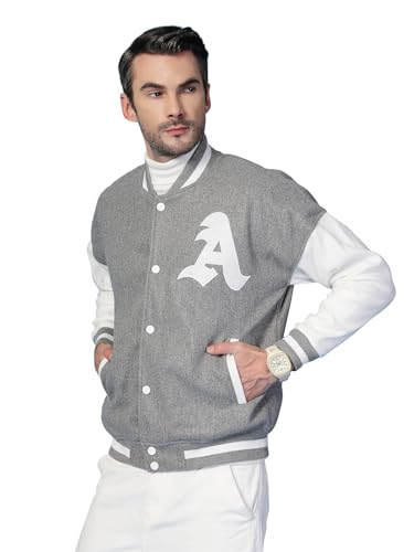 Image of CHKOKKO Men's Oversized Varsity Jacket with Snap Button Closure and Patch Design Trendy Comfortable Outerwear for College Travel and Casual Wear