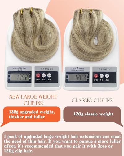 Image of Sunny Hair Clip in Hair Extensions Real Human Hair Blonde Highlight 20inch | Golden Blonde Clip in Hair Extensions, Thicker Ends and Balanced Fullness with Flowing Shape for Girls Night 135g