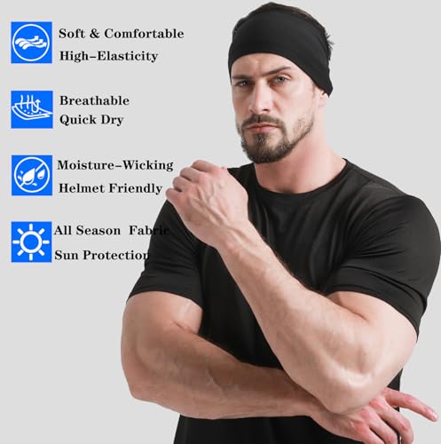 Image of DEMIL Mens Running Headband,1 Pack or 3Pack,Stretchy Moisture Wicking Workout Sweatband,for Football,Runing,Tennis,Cycling,Fitness Unisex Sports Hairband