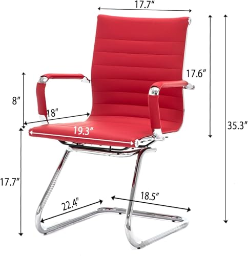 Image of HNY Leather Office Guest Chairs & Reception Chairs Set of 4, Modern Waiting Room Chairs with Arms, Desk Chair no Wheels with Sled Base for Waiting Room /Conference Room, Burgundy