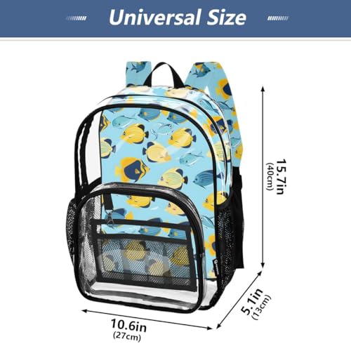 ALAZA Fish on Blue Clear Backpack PVC Transparent Bookbag Heavy Duty for Student Boy Girl Kids Adult School Travel Work4