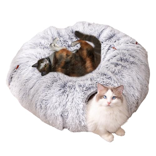 Katzentunnel Große Katzen, Katzenspielzeug für Indoor-Katzen, 80 cm Donut Katzenspielzeug mit Schlafplatz, Weihnachtsbaum Spieltunnel Faltbarer...