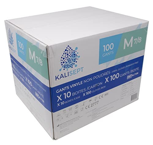KALISEPT INTCO - Lot de 10 boites de 100 - Gants Vinyle médical et de l’industrie de haute qualité, normes en vigueurs. (non poudrés)