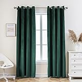 Pleasant Boulevard | Velvet Curtains Elegant Interior Room Decoration Large Window Velvet Drape Curtain Grommet Eyelet Style, 2 Curtain Panels (52 x 84in, Dark Green)