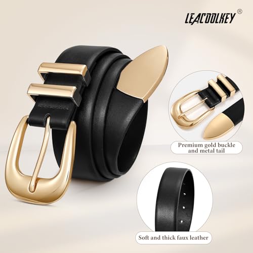 Women Leather Belt Gold Silver Buckle Plus Size Leather Belt for Jeans Dress Fashion Western Belt Width 1.3"3