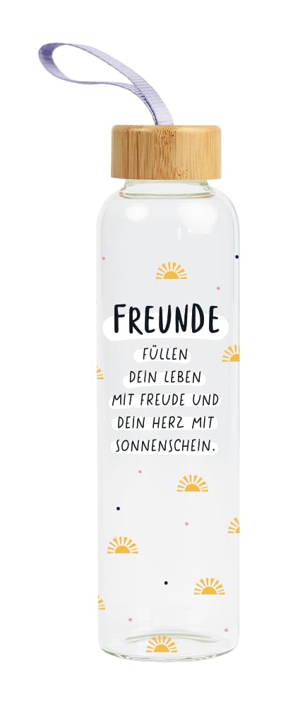 Grafik-Werkstatt Glass Drinking Bottle with Funny Saying | with Handle Loop | 550 ml | Friends