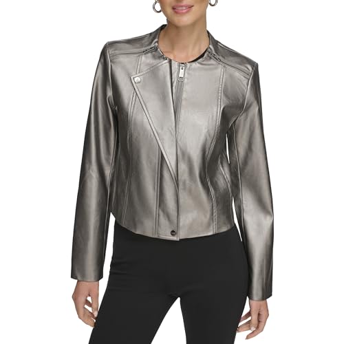 DKNY Gunmetal PU Moto Chaqueta de Piel sintética